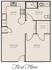 First-Floor - One Bedroom / One Bath - 535 Sq.Ft.*